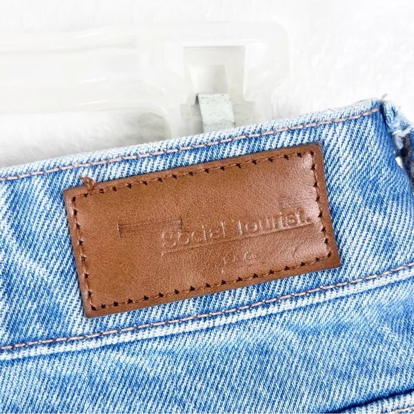 SOCIAL TOURIST Blue Ultra High Rise Baggy Hearts Patches Wide Leg Jeans 26 Boho - Image 10