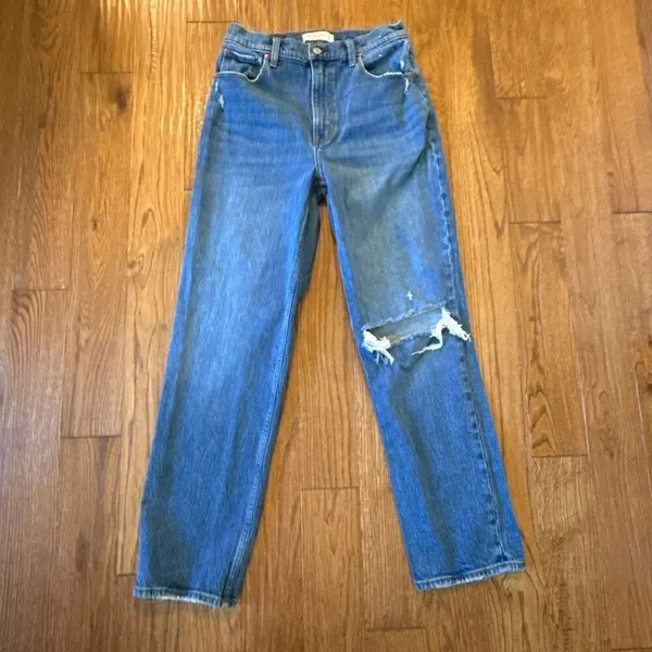 Abercrombie & Fitch 90’s ultra high rise straight distressed knee jeans 29 - Image 5
