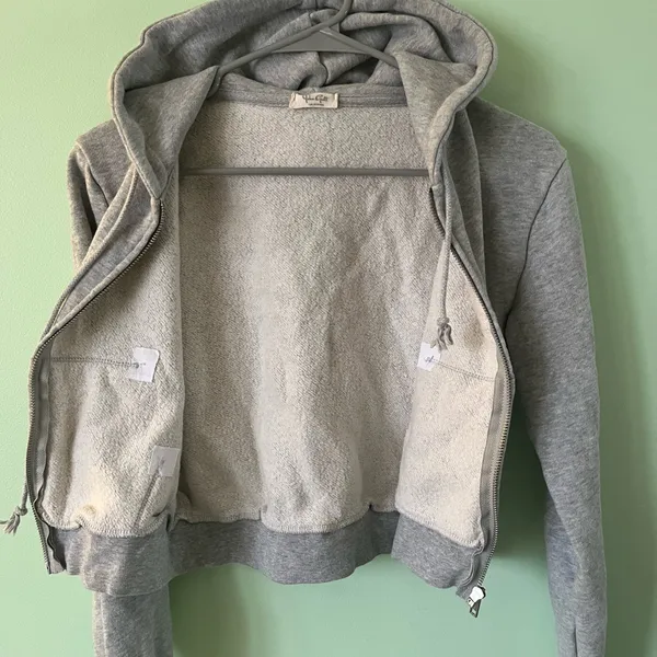 Brandy Melville Gray Cropped Crystal Zip-Up Hoodie - Image 4