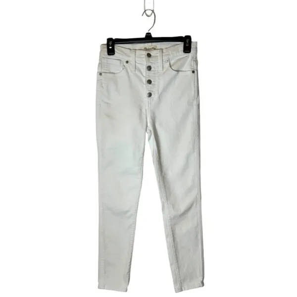 Madewell Jeans Women 27 White Denim Button Fly 10 Inch High Rise‎ Skinny Crop - Image 2