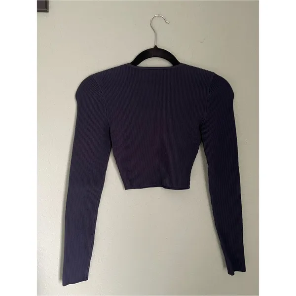 Aritzia Sculpt Knit Crew Cropped Longsleeve Size XS Navy Ribbed Ottoman Stitch - Image 7