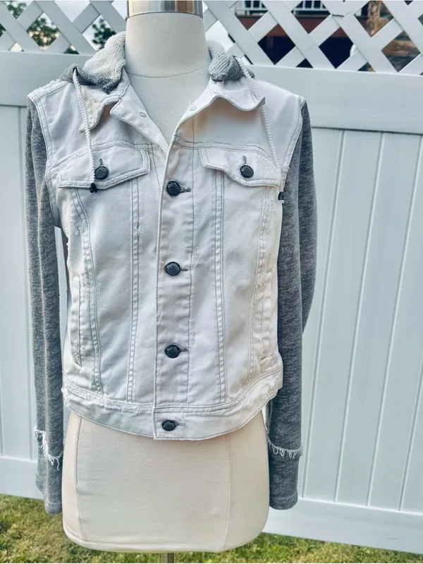 Free People Knit Hooded Denim Jacket - Image 7