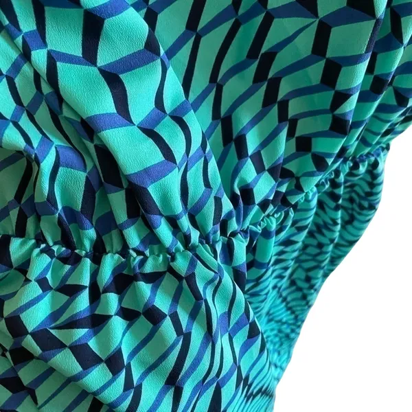 Estam Blue Green Sleeveless Round Neck Lightweight‎ A-Line Mini Dress USA Size M - Image 3