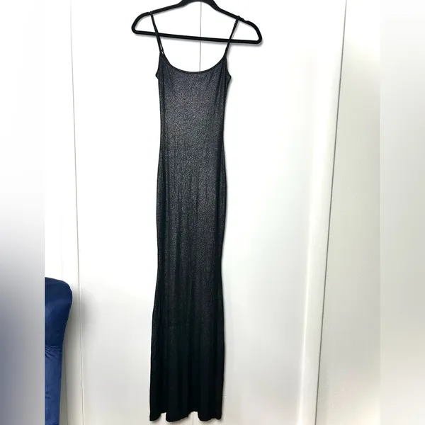 Skims Soft Lounge Slip Maxi Dress in Onyx Foil Glitter NWT - Image 2