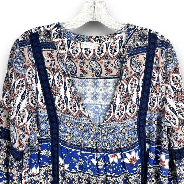 Altard State Boho Mini Dress Tunic Long Sleeve Paisley Print Lightweight Medium - Image 2