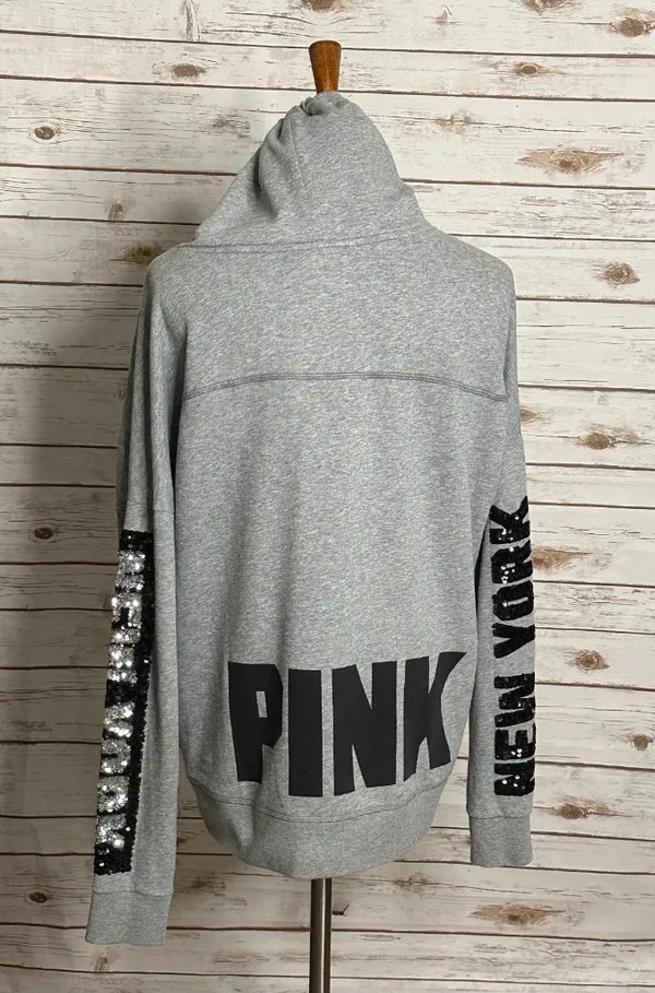 Victoria's Secret PINK sequin 'New York' cowl neck fleece sweatshirt Size Large - Image 5