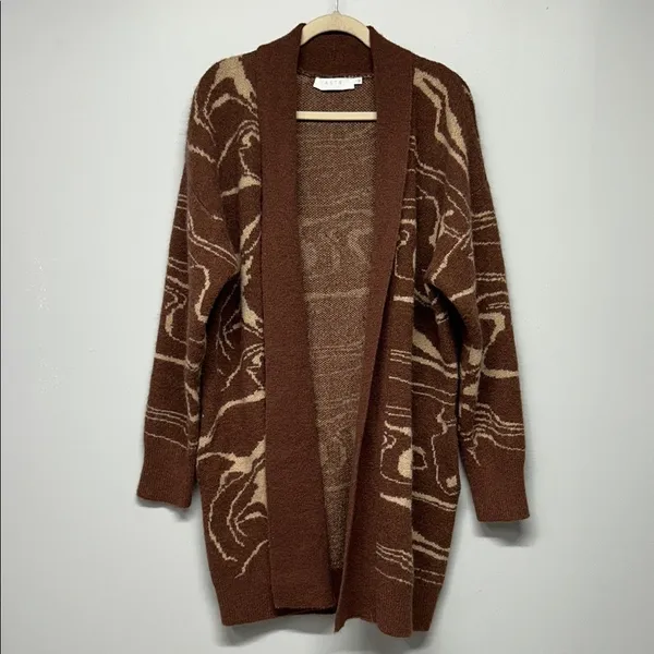 ASTR The Label Vada Cardigan Brown Swirl Longline Wool‎ Blend Large - Image 2