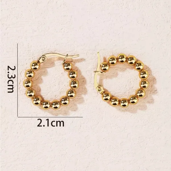 Gold Bead Hoop Earrings - Image 3