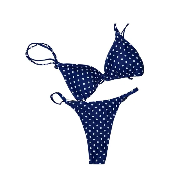 Source Unknown Polka Dot Triangle Bikini Thong 2P Set Navy Swimsuit | M - Image 6