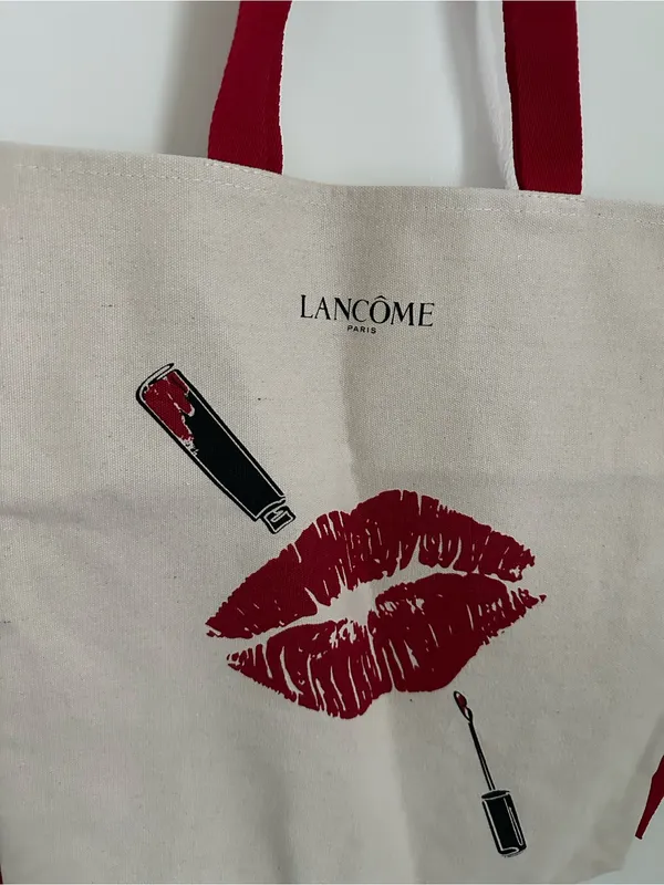 Red Lip Print Large Canvas Tote Bag Stylish and Trendy - Image 3