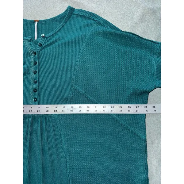Free People Waffle Knit Leo Henley Tee In Teal Green‎ Oversized Size Medium - Image 8