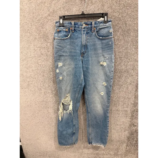Abercrombie Women Jeans 26 Blue Curve Love High Rise Mom Jean Distressed Cotton - Image 2