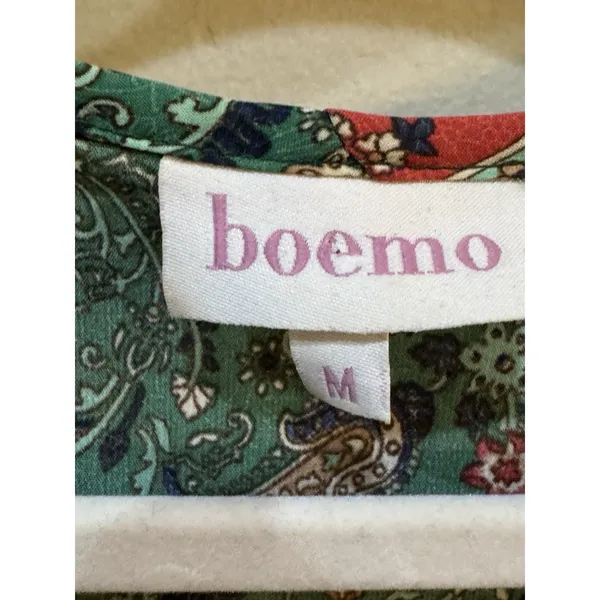 Boemo Ruffle Prairie Floral Green Paisley Maxi Dress V-Neck Ruffle Size Medium - Image 6