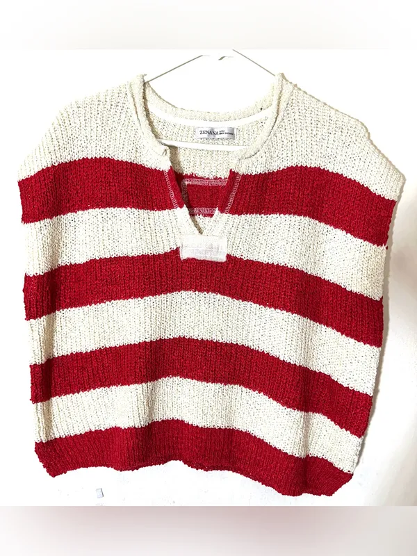 Zenana Outfitters Knit Sailor Striped Sweater Top Ruby Pullover S/M - Image 2