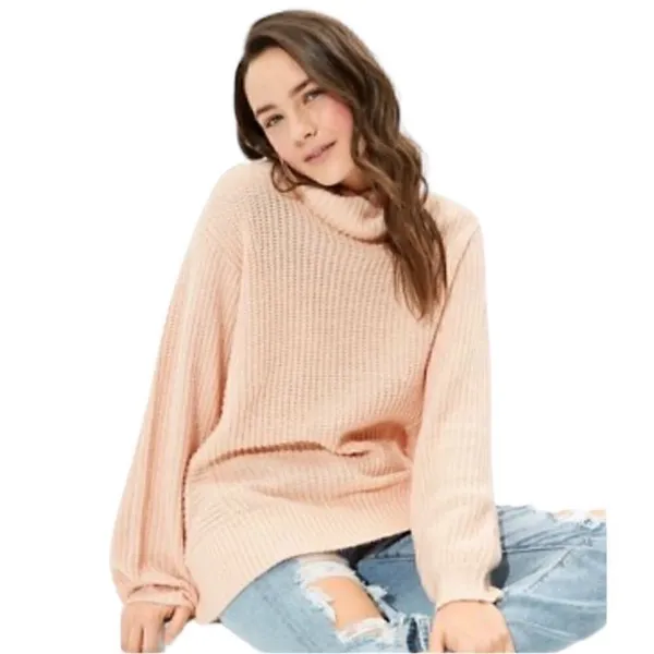 American Eagle Outfitters Oversized Peach Mock Neck Sweater(Size XS) - Image 3