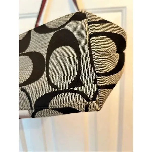 COACH Signature Hampton Stripe Purse Classic Logo Shoulder Bag Black Red White 1 - Image 10