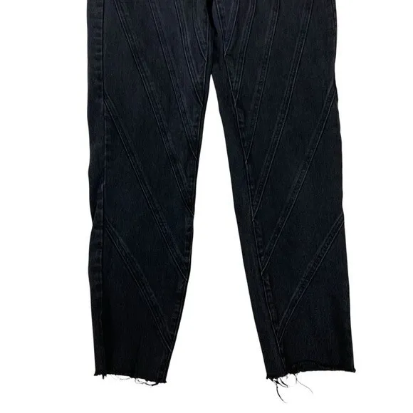 Nasty Gal Black High Rise Mom Jeans Raw‎ Hem Contrast Stitching 6 - Image 3