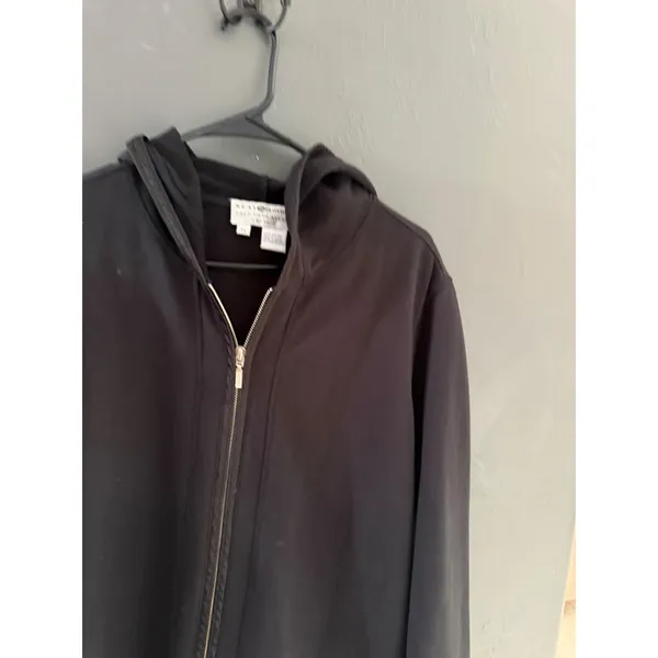 Saks Fifth Avenue Vintage Y2k Black Cotton Zip Up Longline Hoodie Jacket 1X - Image 4