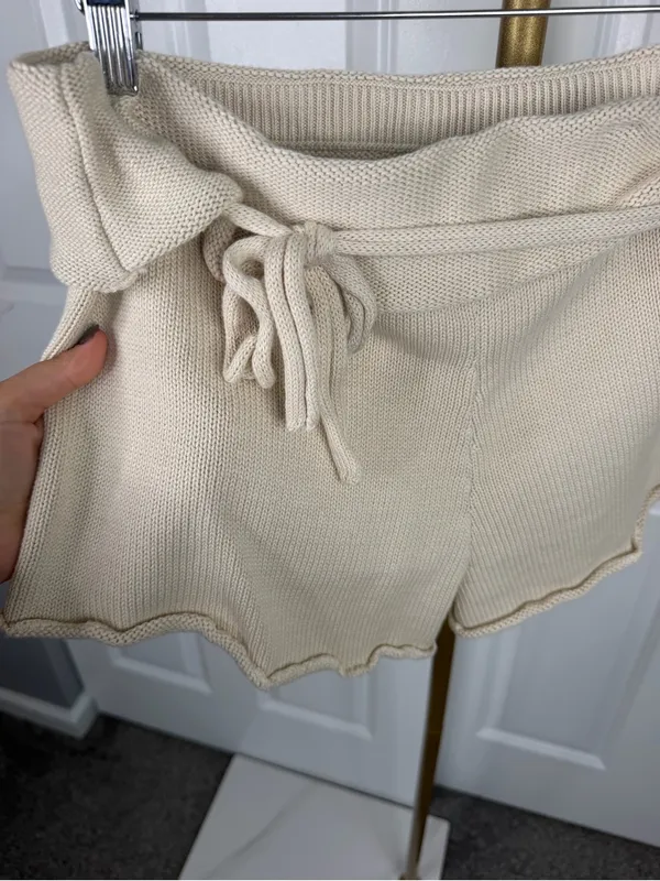 Free People Rita Sweater Knit Cotton Shorts Size L Cream NWOT - Image 6