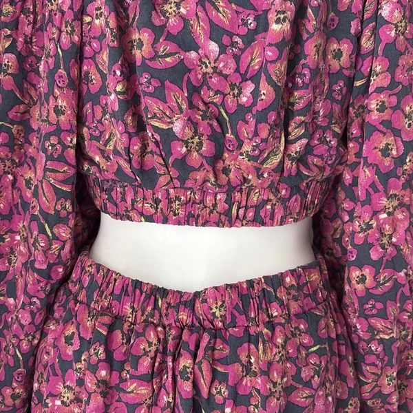 Free People Jeal Bohemian Floral Cutout Dress Pink Long Sleeve Dress Medium - Image 8