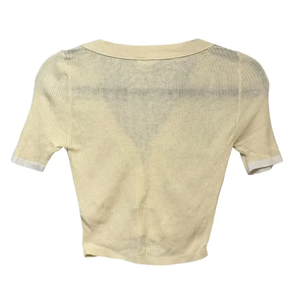 Intimately Free People Cream Ribbed Knit V-Neck Button Crop Top XS Ivory - Image 2