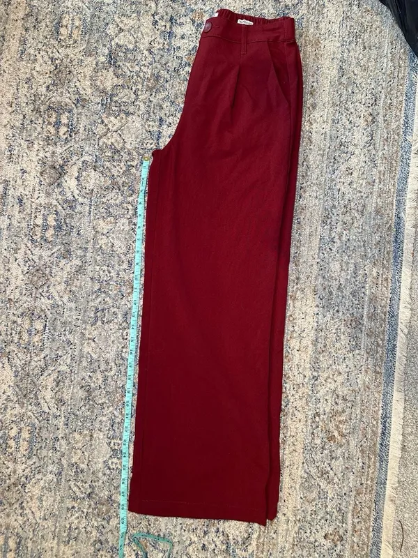 rue craft Tailored Trouser Burgundy Red High Waisted Wide Leg Pants Women's Size - Image 4