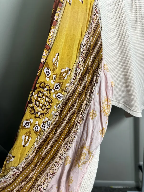 242. We The Free Free People Cream Thermal Boho Mixed Print Sleeve Top - Image 2