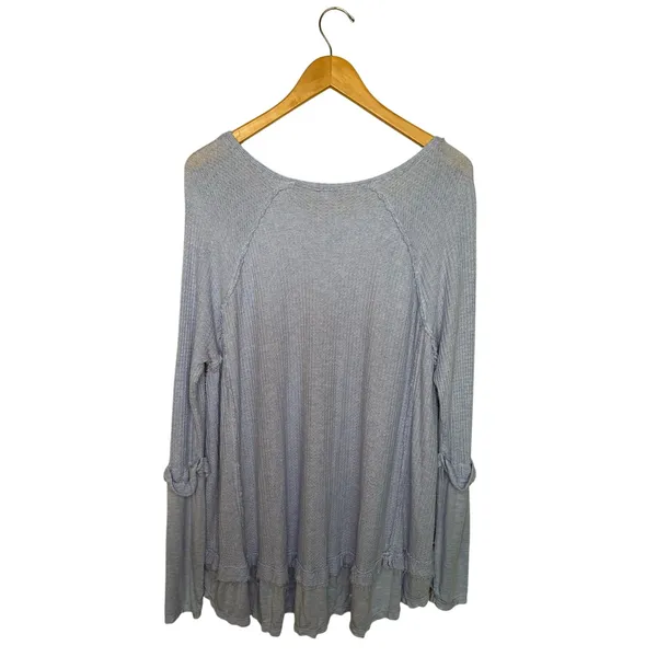 Free People We The Free Laguna Oversized Waffle Knit Thermal Top Women’s L Blue - Image 7