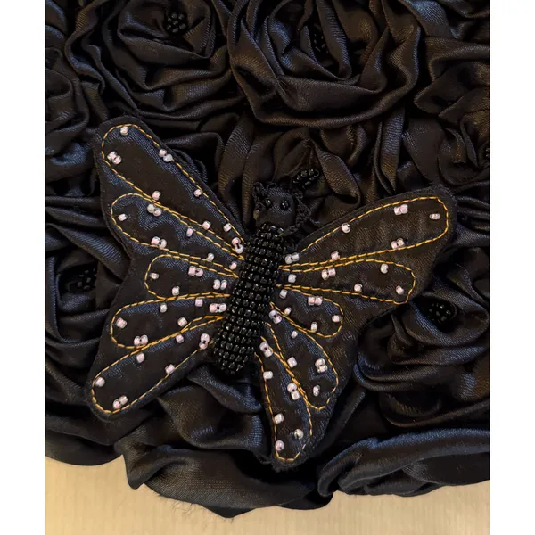 Dolce Vita Black Rosette Satin Purse Beaded Butterfly Applique Floral Y2K Fairy - Image 3