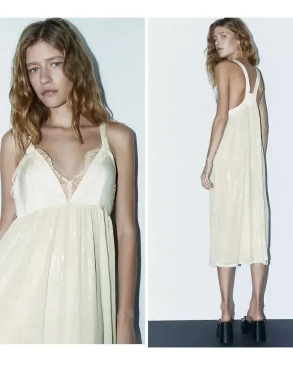 Zara Nwt Sequin Knit Slip Dress Off White - Image 2