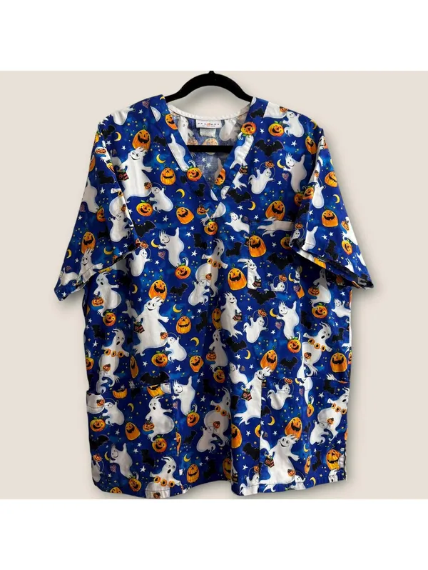 Peaches Uniform Women's Scrub Top Size XL Halloween V-Neck - Image 2