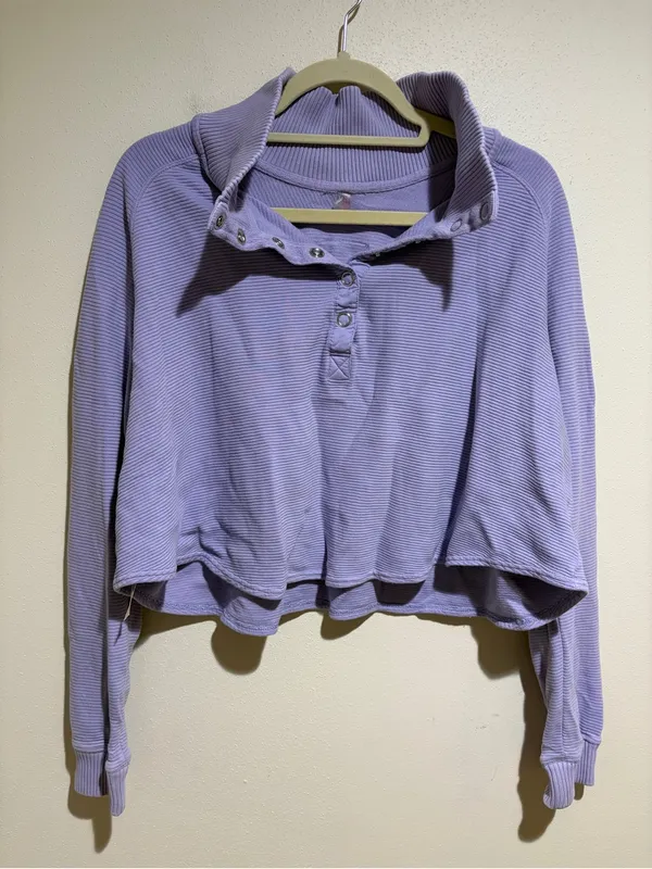 Free People FP Movement So Fly Henley Snap Neck Ribbed Pullover Purple Medium - Image 4
