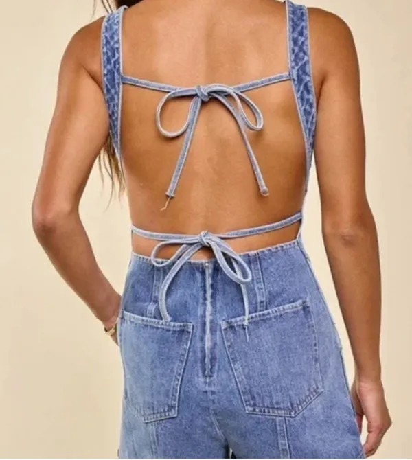 Blue Blush Denim Romper - Image 2