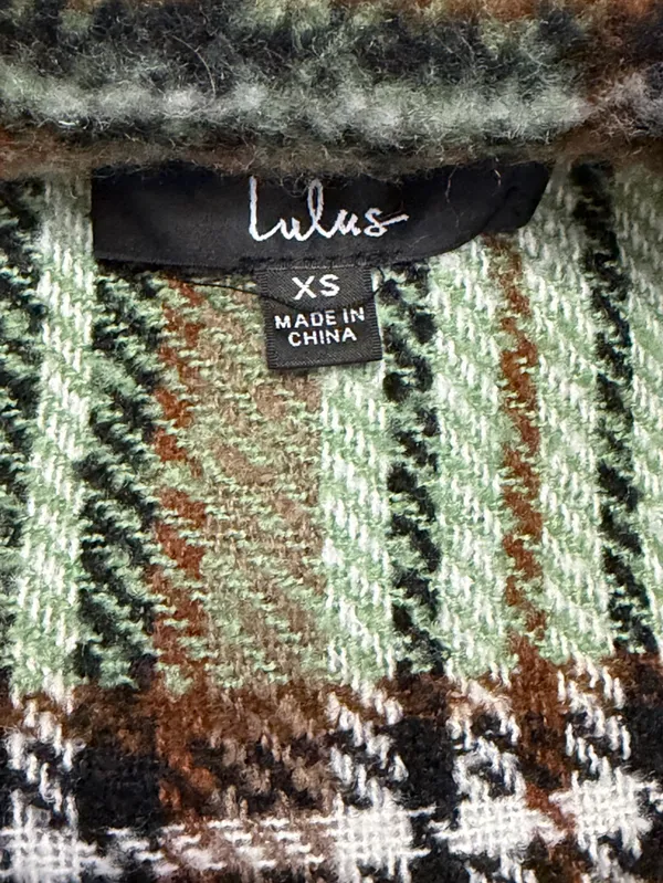 Lulus Women’s Sit Fireside Green Plaid Shacket Size XS - Image 5