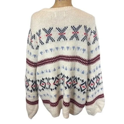 Old‎ Navy Balloon Sleeve Neutral Fair Isle Sweater Cream Burgundy Blue Size XL - Image 3