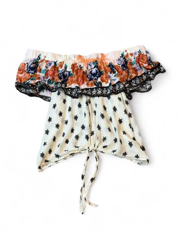 Altar'd State Off Shoulder Floral Boho Tie Front Top Medium - Image 2