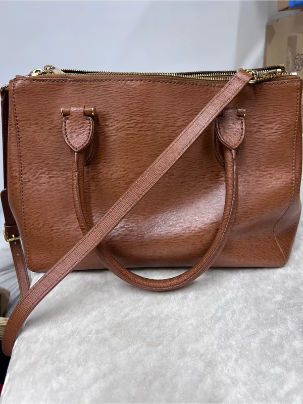 Lauren Ralph Lauren Brown Leather Satchel Bag purse adjustable strap - Image 10