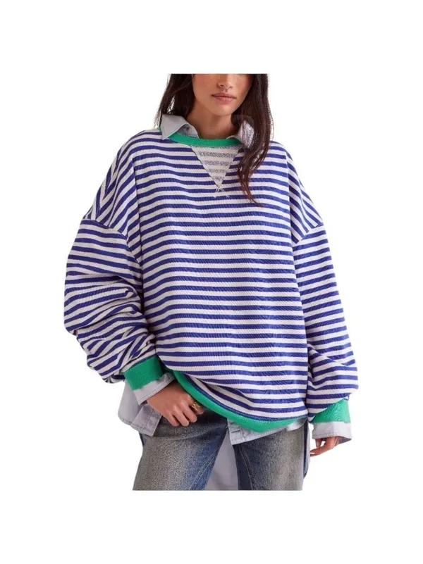 FREE PEOPLE Classic Striped Oversized Crewneck / Sand Dollar Combo - Image 4
