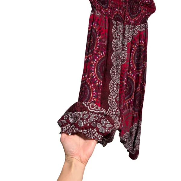 Bohemian Red Patterned Strapless Jumpsuit Small - Image 5