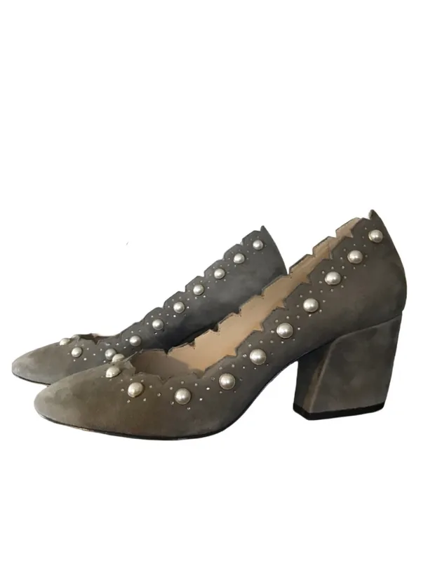 Botkier "Holly" Gray Suede Heels With Faux Pearl Beads (7.5) - Image 5