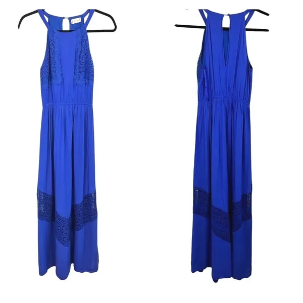 Altard State Royal Blue Crochet Lace Mala Maxi Dress Halter Neck Elastic Waist S - Image 2