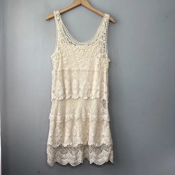 AEO American Eagle Dress Size Medium Cream Crochet Lace Boho Romantic Hippie - Image 3