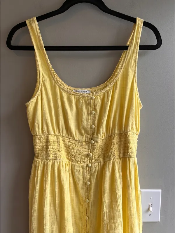 American Eagle Yellow Tiered Smocked Dress Size Medium - Image 3