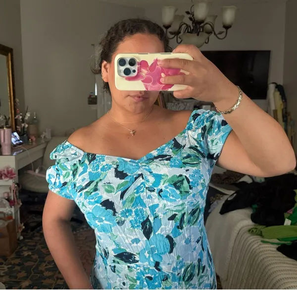 Loft Blue floral design maxi dress with slit shabby chic flowers blue baby shower - Image 2