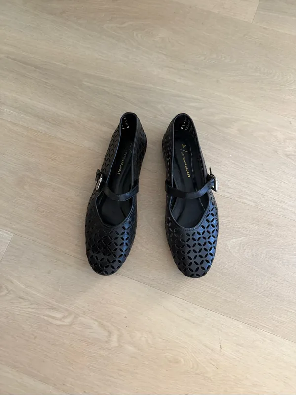 Anthropologie Black Laser-Cut Mary Jane Flats - Image 2