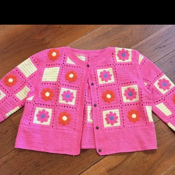 Crochet Floral‎ Knit Cardigan Y2K - Image 5