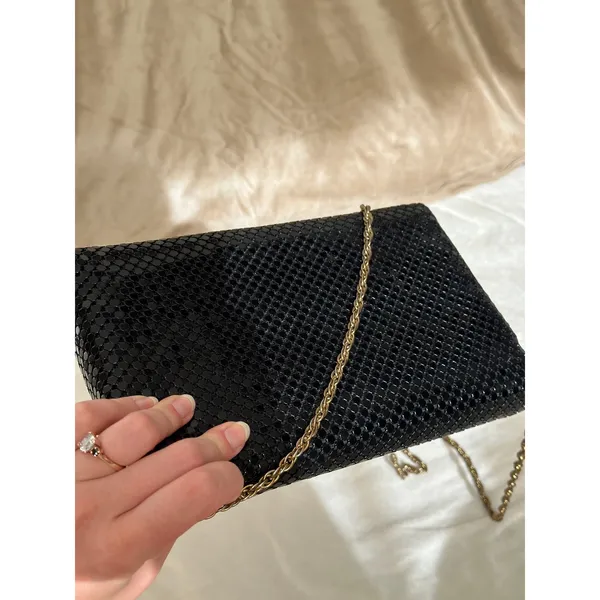 Vintage Black Metal Mesh Chainmail Evening Clutch Glam Purse Handbag Shoulderbag - Image 5