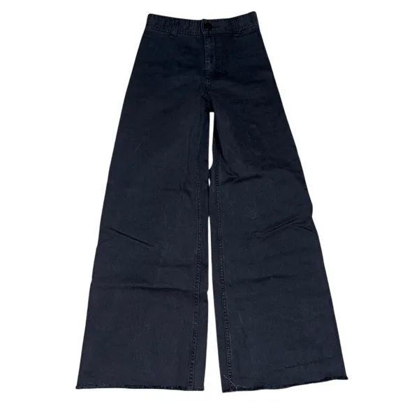 Zara Marine (Sailor) Straight Wide Leg High Waisted Raw Hem Jeans Washed Black 2 - Image 5