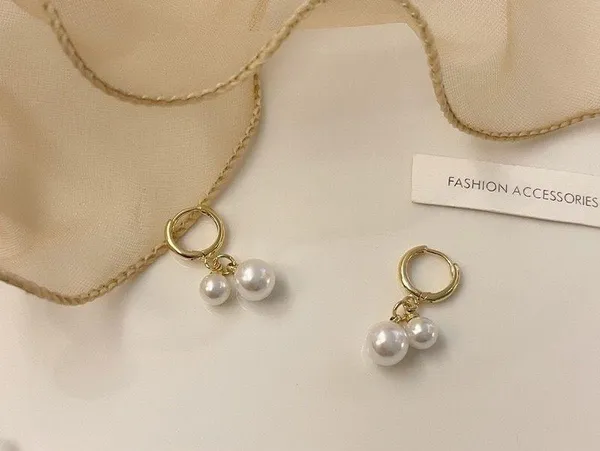White Pearl Dangle Drop Earrings for Women - Image 3