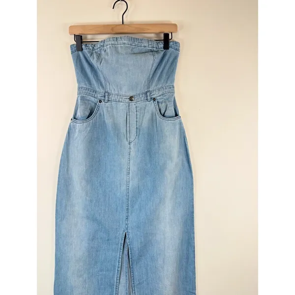 NWT Free People Dress Blue Picture Perfect Midi Denim Strapless Jean Size 2 - Image 7